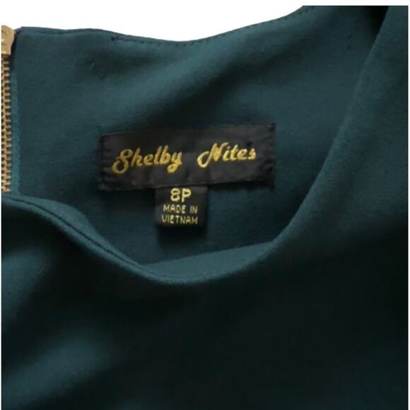 Shelby Nites Green Sequin Lace Bell Sleeve Shift Evening Dress Size 8P NEW - Picture 2 of 14